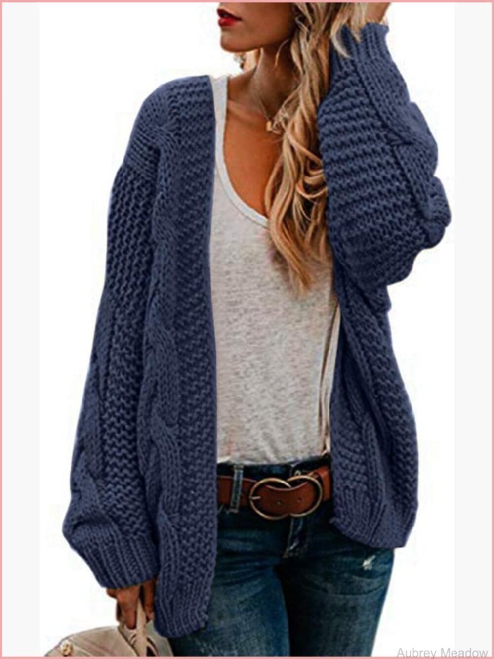 Oversized Chunky Cable Knit Open Front Cardigan Long Sleeve Sweater